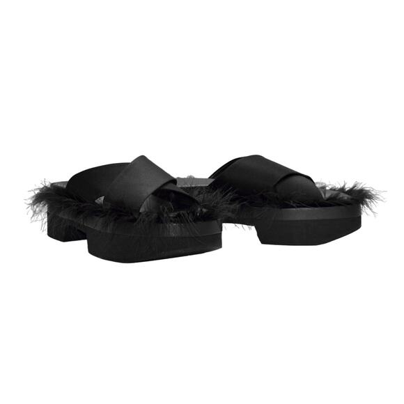 A6 Auth SIMONE ROCHA X H&M Black Feathered Criss Cross Satin Slide Sandals Sz 40 - Picture 1 of 6